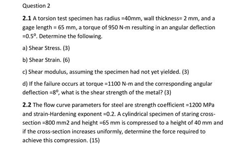 a torsion test specimen has a radius|tensile test flashcard problems.